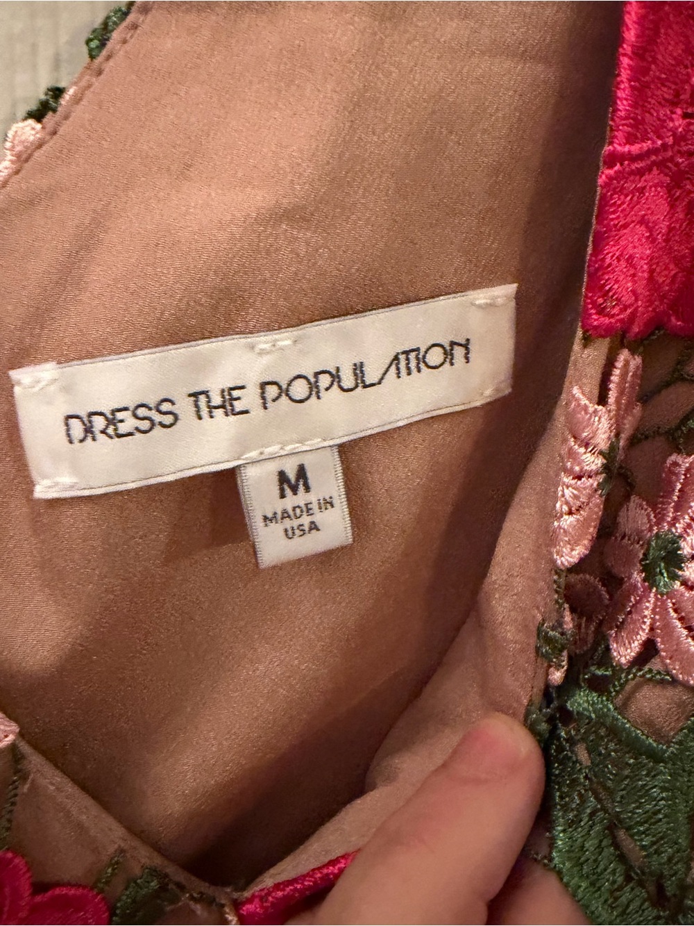 Dress the Population Floral Embroidered Lace Cocktail Dress M Pink Midi USA - Picture 7 of 9
